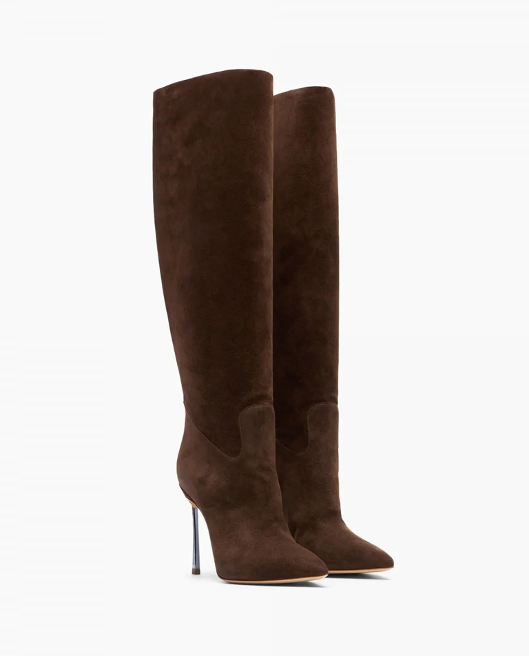 Zamszowe kozaki na ozdobnej szpilce - Image #3