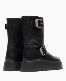 Czarne skórzane botki z klamrami - Image #2