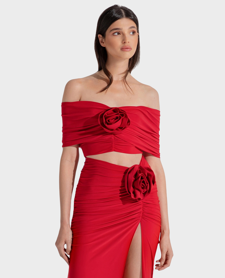 Czerwony top z różą ROSA