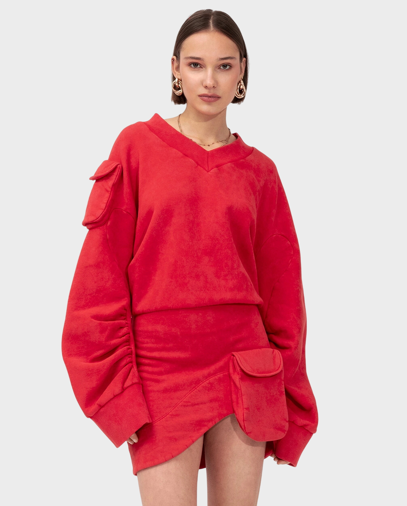 Czerwona sukienka z kieszeniami KNOT - Image #0