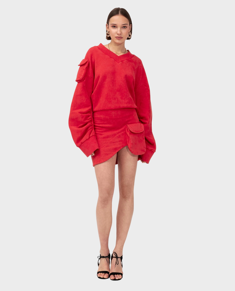 Czerwona sukienka z kieszeniami KNOT - Image #2