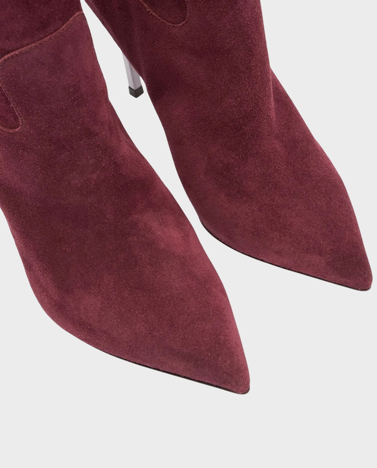 Burgundowe zamszowe kozaki na ozdobnej szpilce - Image #2