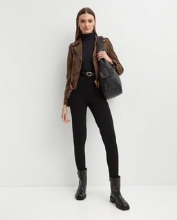 Brązowa skórzana kurtka typu biker - Image #2