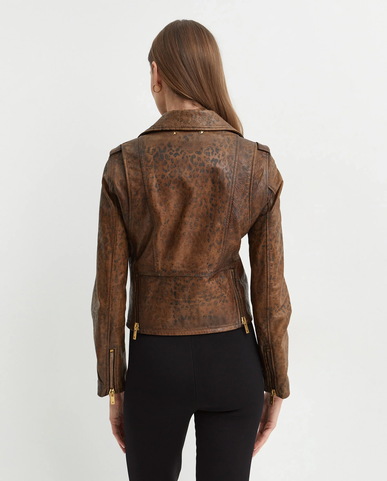 Brązowa skórzana kurtka typu biker - Image #5