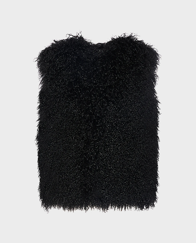 Czarna futrzana kamizelka