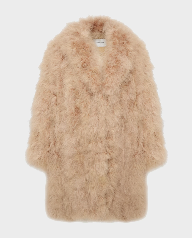 Beżowy płaszcz z piór