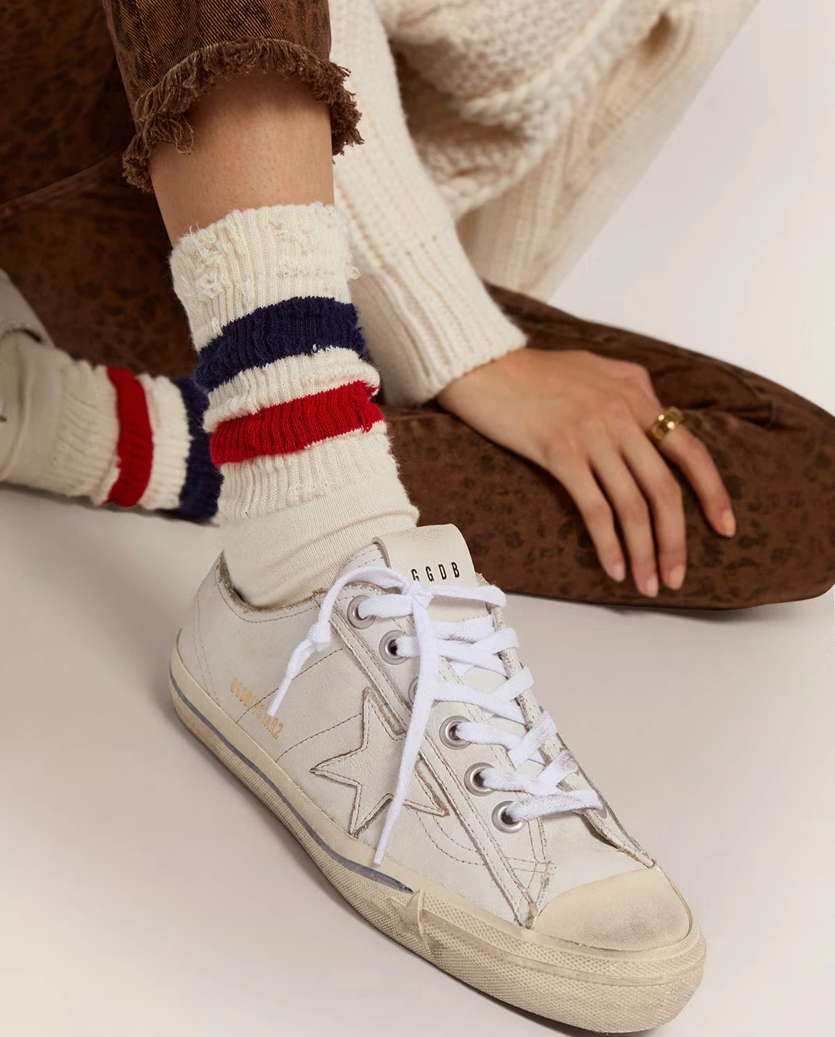 Białe skórzane trampki V-Star - Image #1