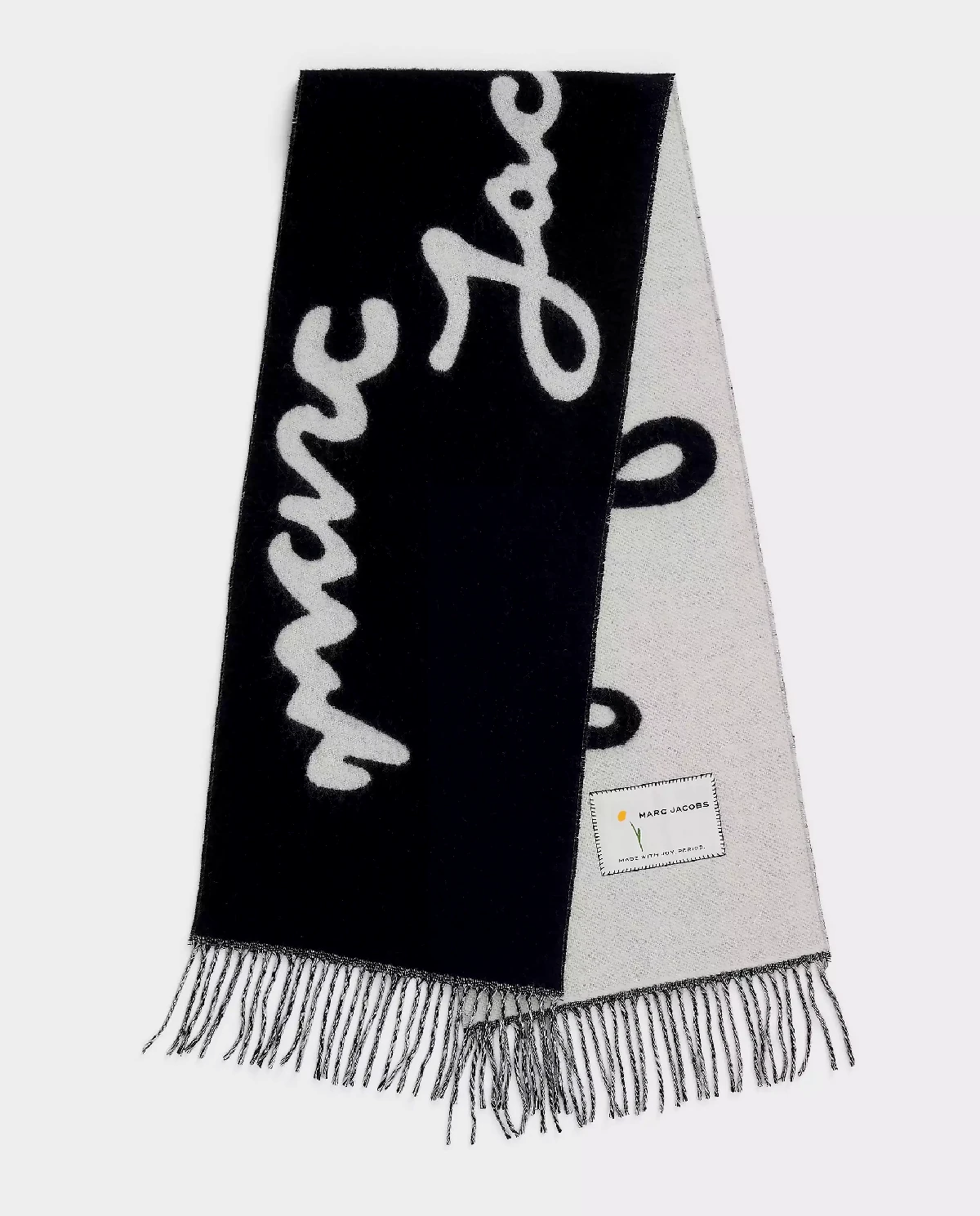 Czarno-biały szalik z frędzlami - Image #0