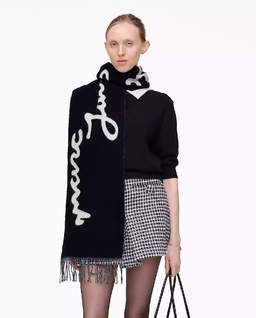 Czarno-biały szalik z frędzlami - Image #1