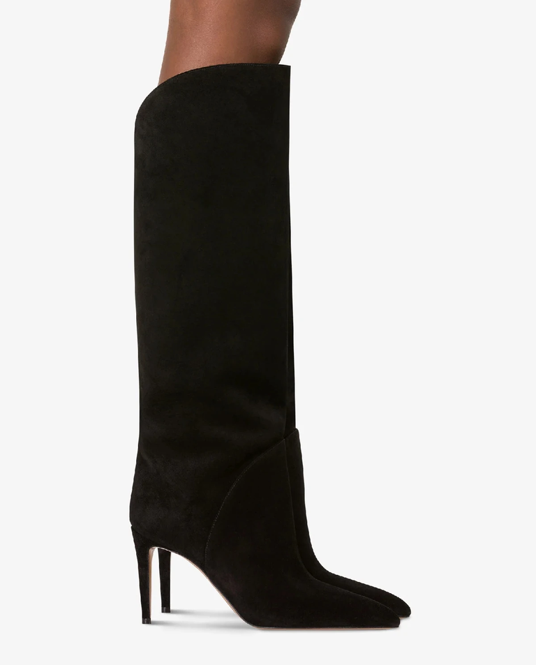 Zamszowe kozaki na szpilce Gaia 85