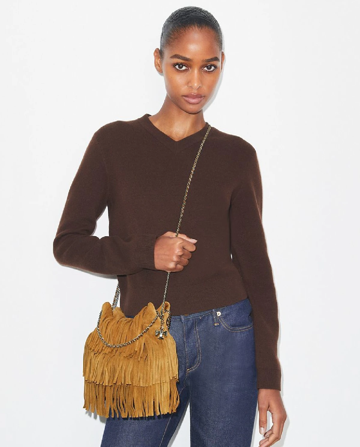 Brązowa torebka z frędzlami Fleming Mini - Image #1