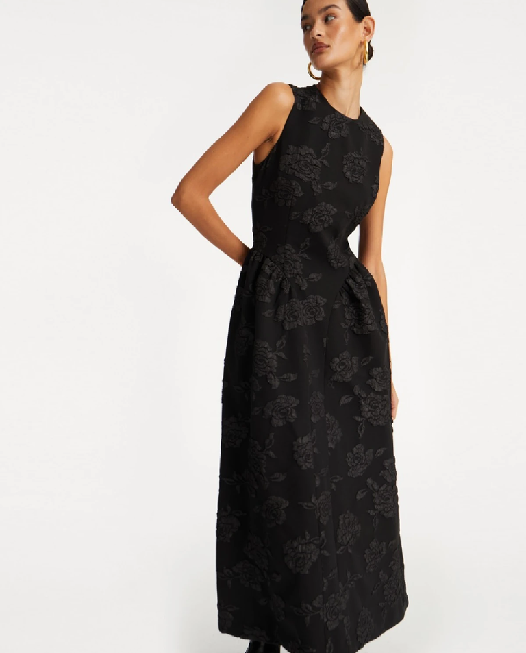 Czarna żakardowa sukienka midi - Image #3