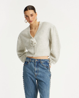 Dzianinowy kardigan z bufiastymi rękawami - Image #0