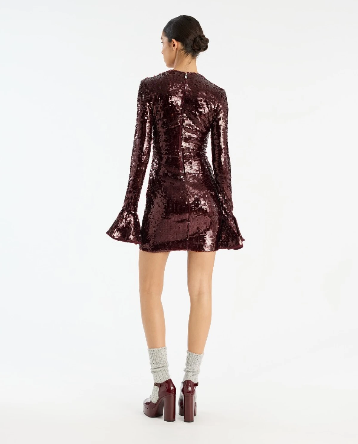 Bordowa sukienka mini z cekinami - Image #2