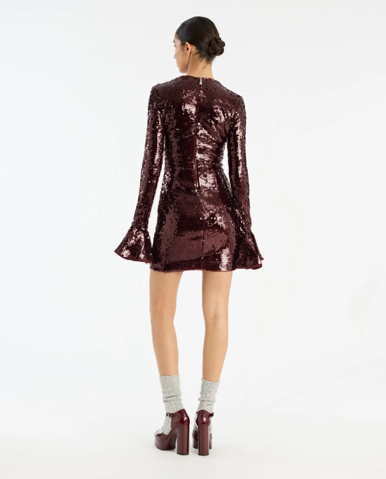 Bordowa sukienka mini z cekinami - Image #2