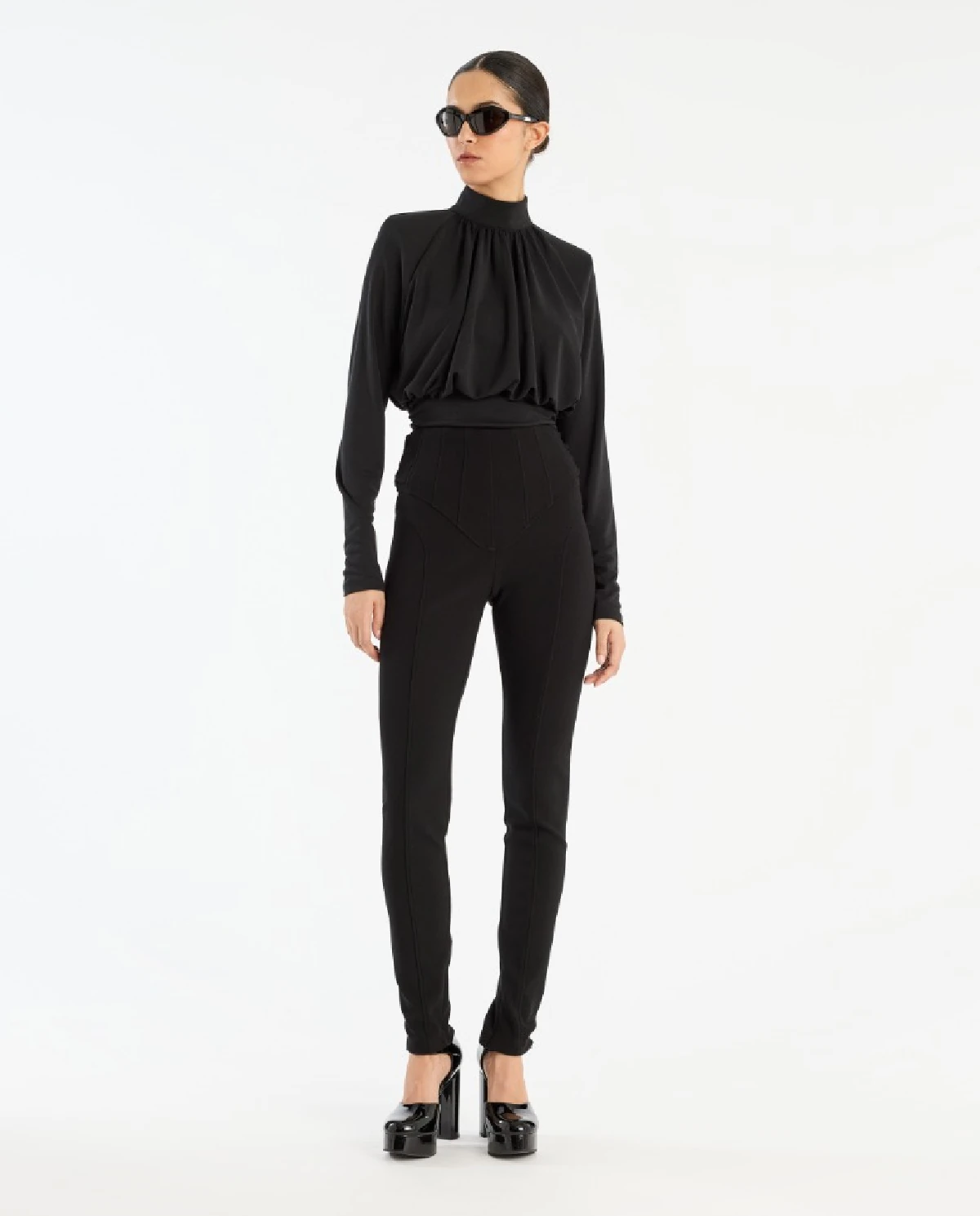 Czarny marszczony top - Image #3