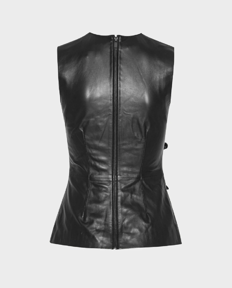 Czarny skórzany top