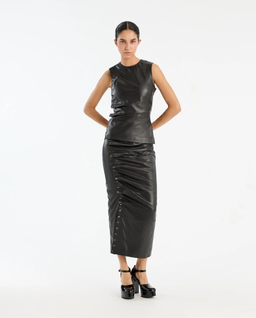 Czarna skórzana spódnica midi - Image #3