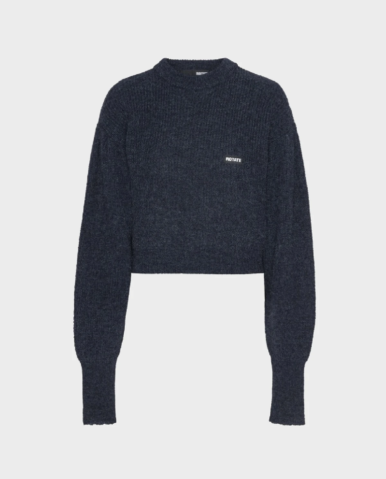 Granatowy dzianinowy sweter z logo