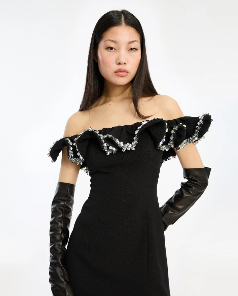 Czarna mini sukienka z falbanką - Image #3