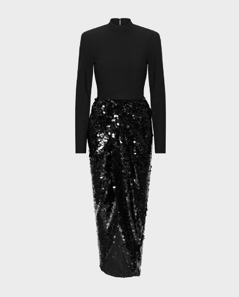 Czarna sukienka midi z cekinami