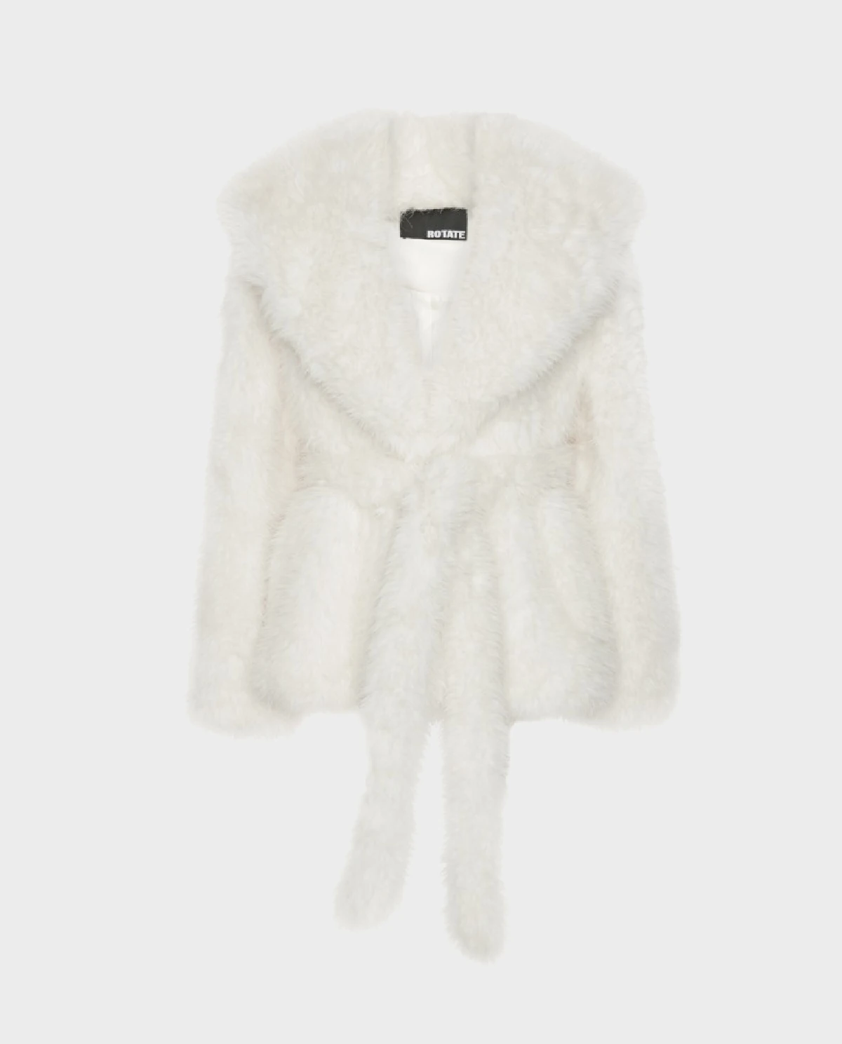 Biała futrzana kurtka z paskiem - Image #0