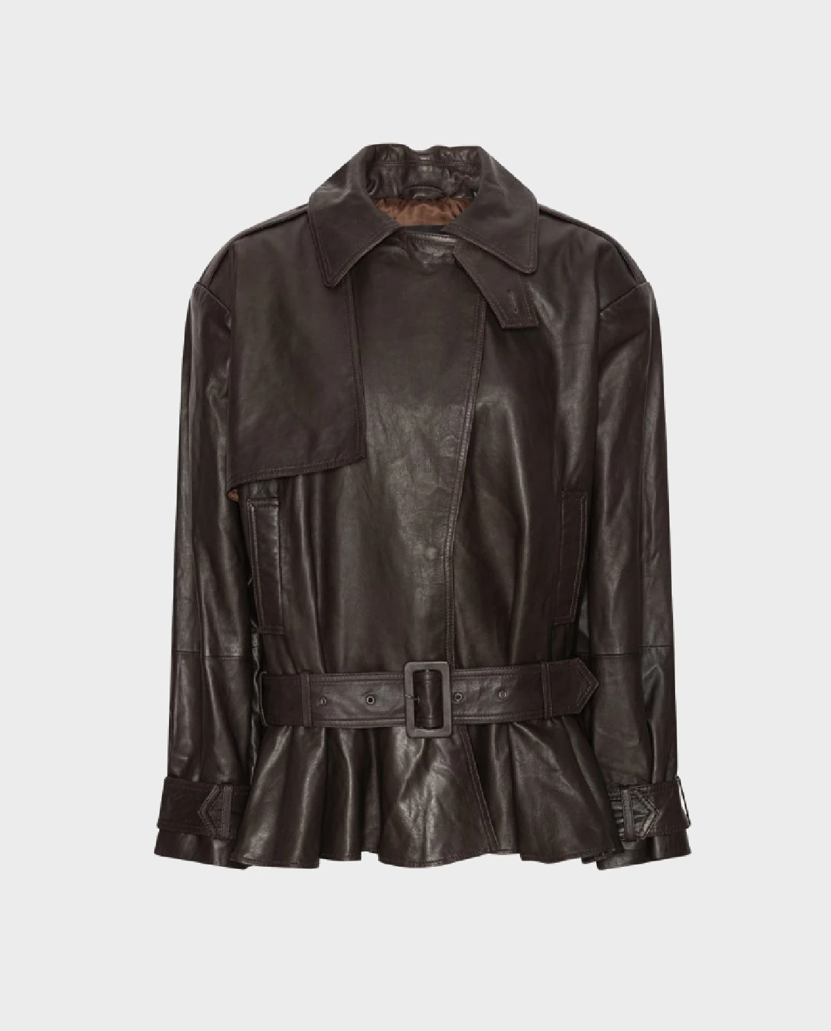 Ciemnobrązowa skórzana kurtka - Image #0