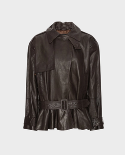 Ciemnobrązowa skórzana kurtka - Image #0