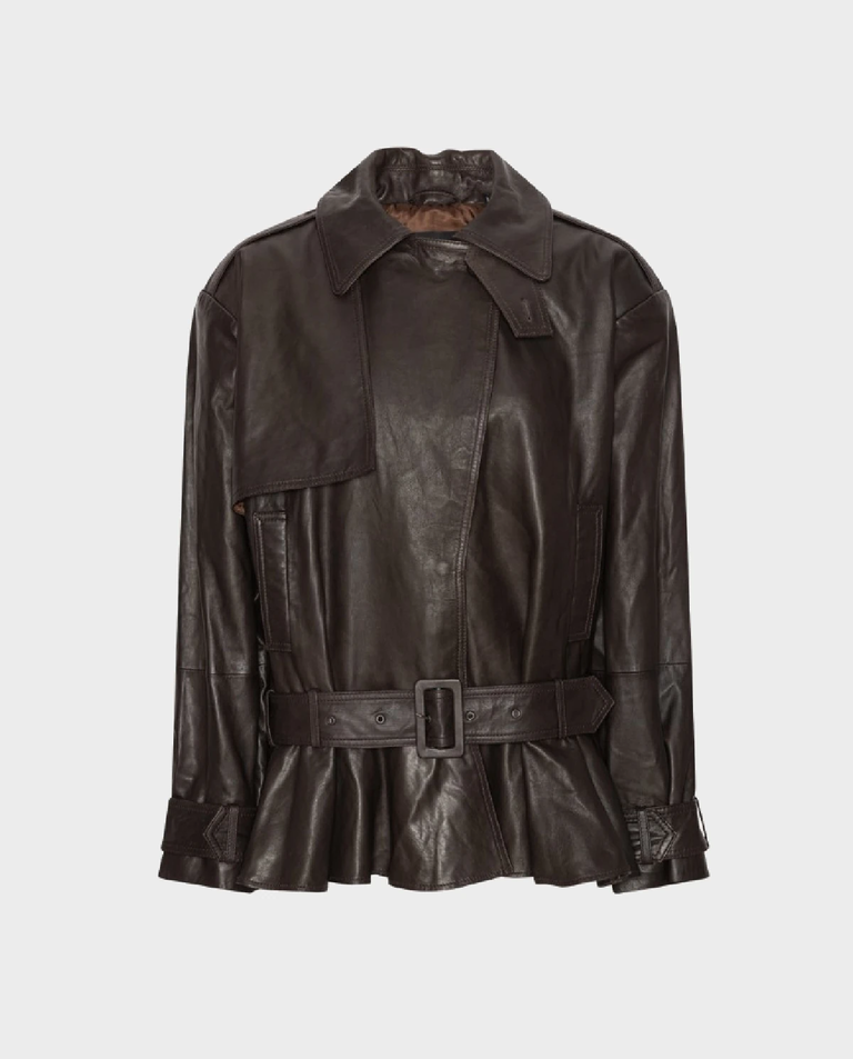 Ciemnobrązowa skórzana kurtka