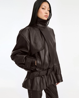 Ciemnobrązowa skórzana kurtka - Image #4