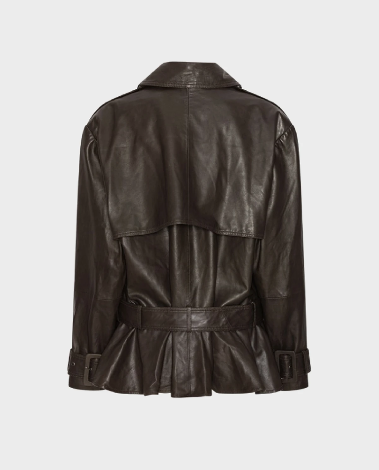 Ciemnobrązowa skórzana kurtka