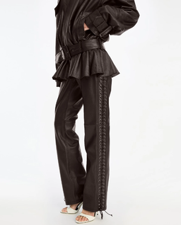 Ciemnobrązowe spodnie skórzane - Image #0