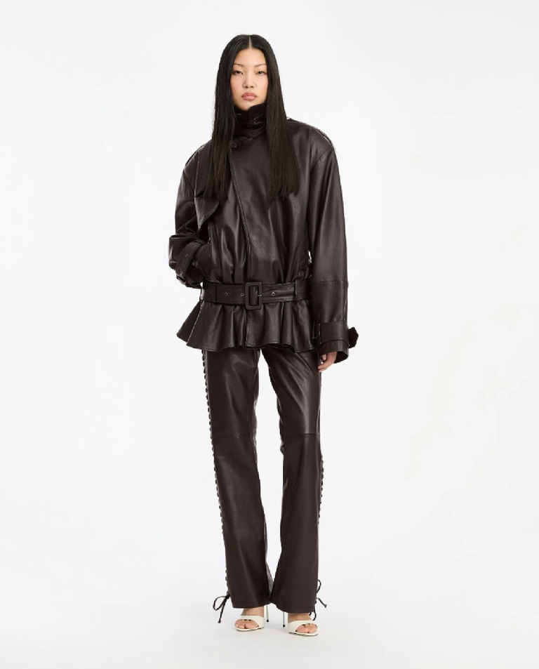 Ciemnobrązowe spodnie skórzane - Image #2