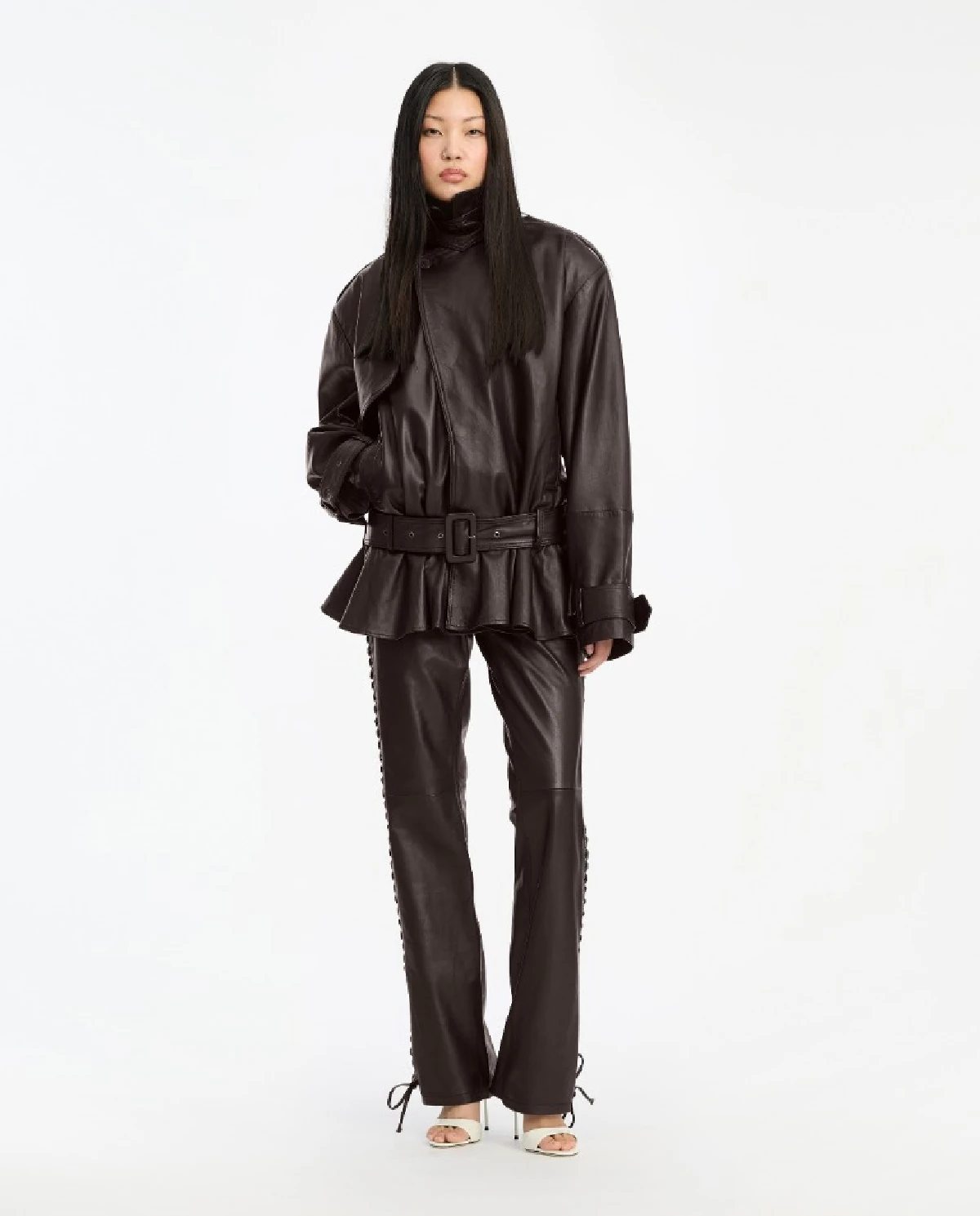 Ciemnobrązowe spodnie skórzane - Image #3