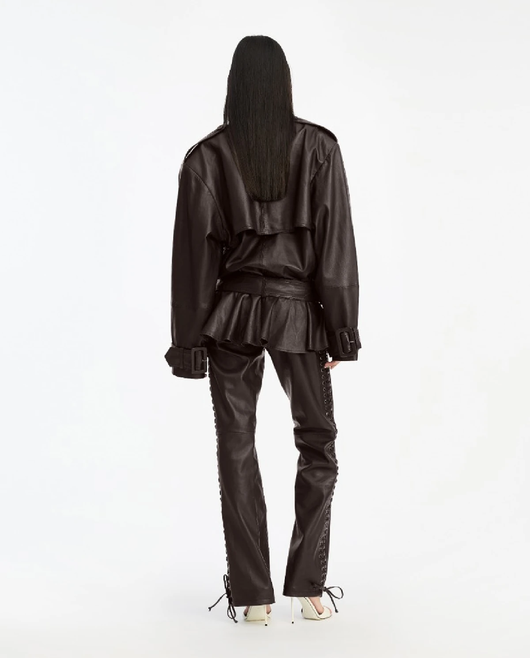 Ciemnobrązowe spodnie skórzane - Image #3