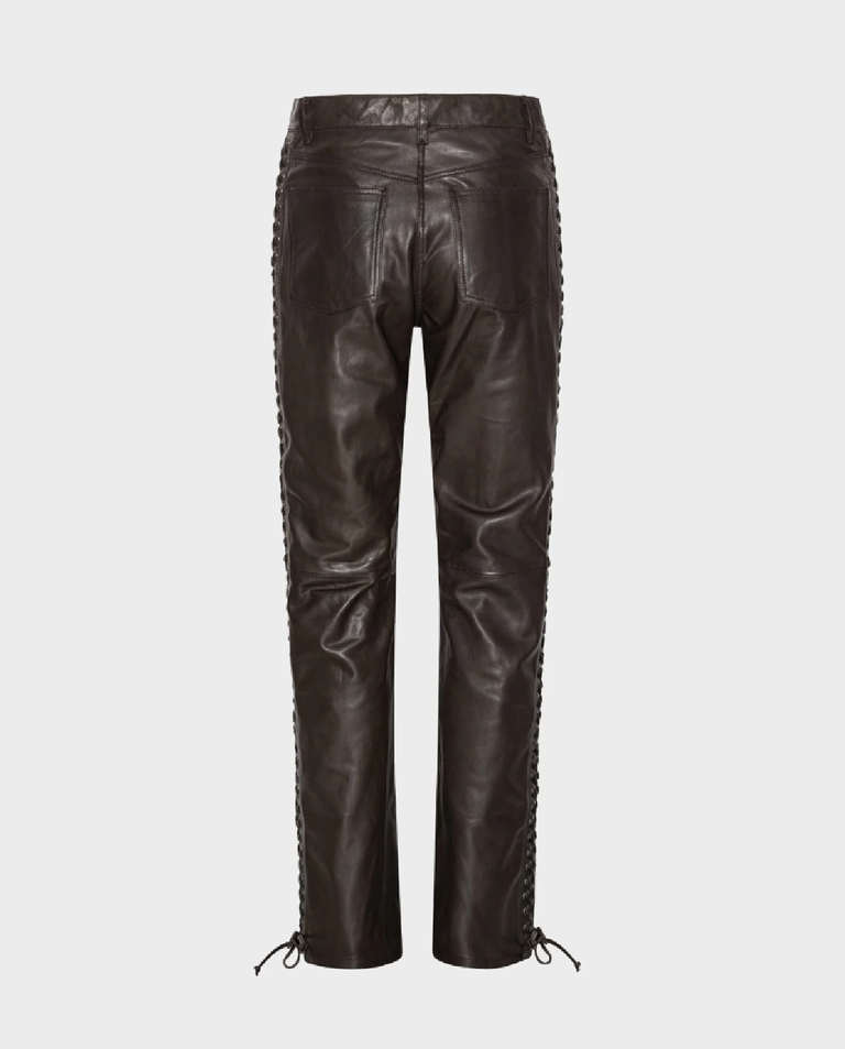 Ciemnobrązowe spodnie skórzane