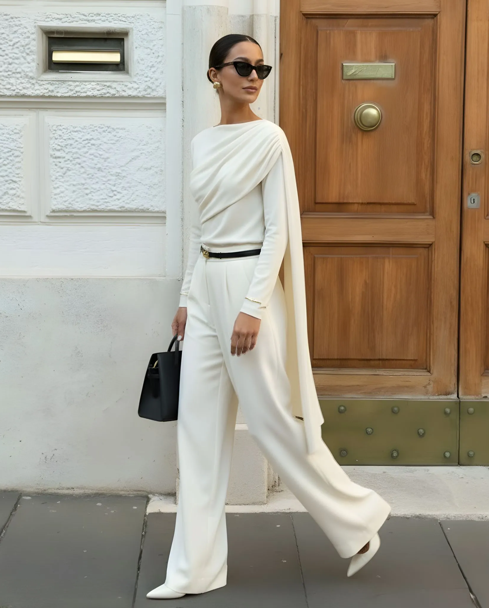 Jedwabna biała bluzka z szarfą - Image #2