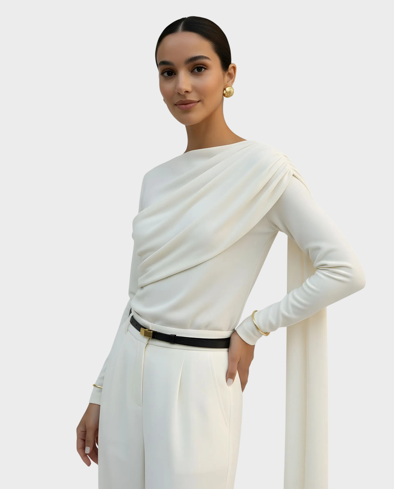 Jedwabna biała bluzka z szarfą