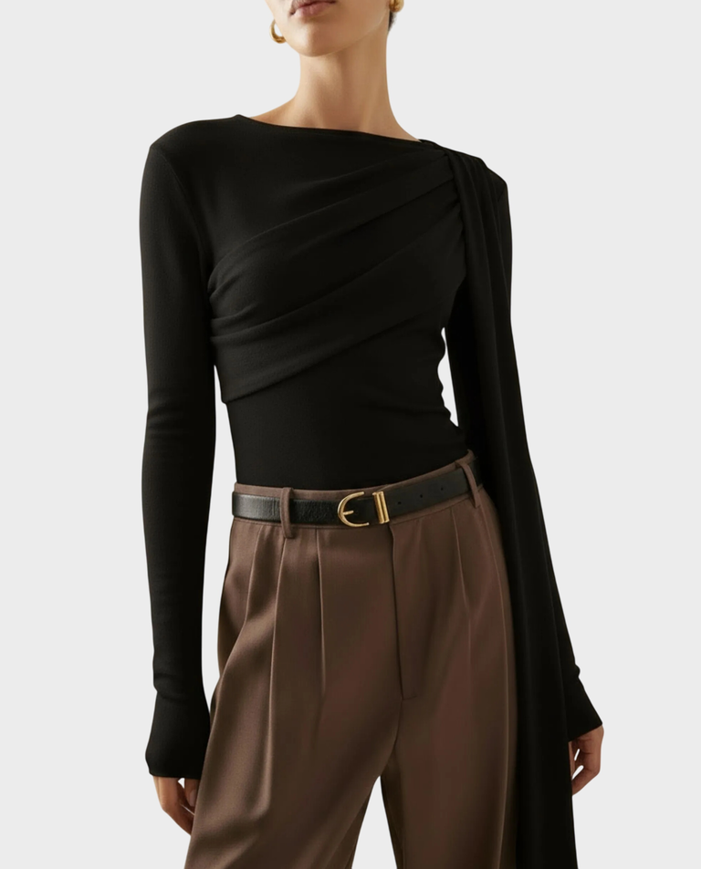 Jedwabna czarna bluzka z szarfą