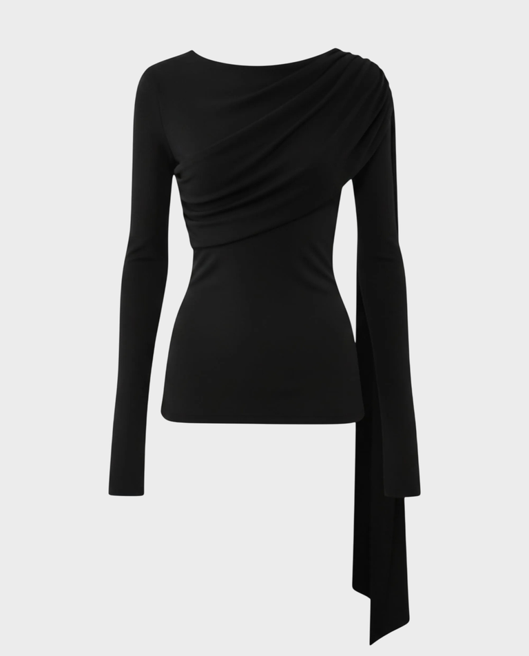 Jedwabna czarna bluzka z szarfą