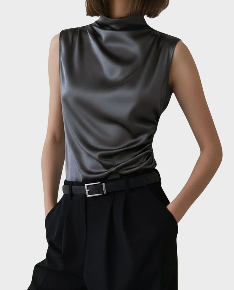 Jedwabna grafitowa bluzka Claire - Image #2