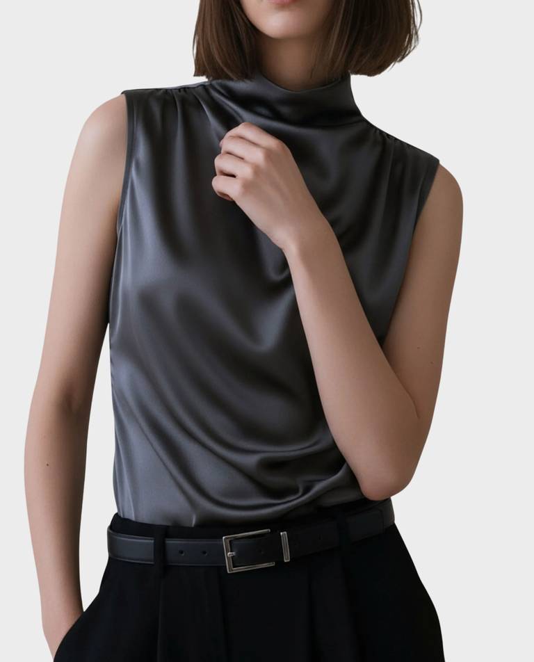 Jedwabna grafitowa bluzka Claire - Image #3