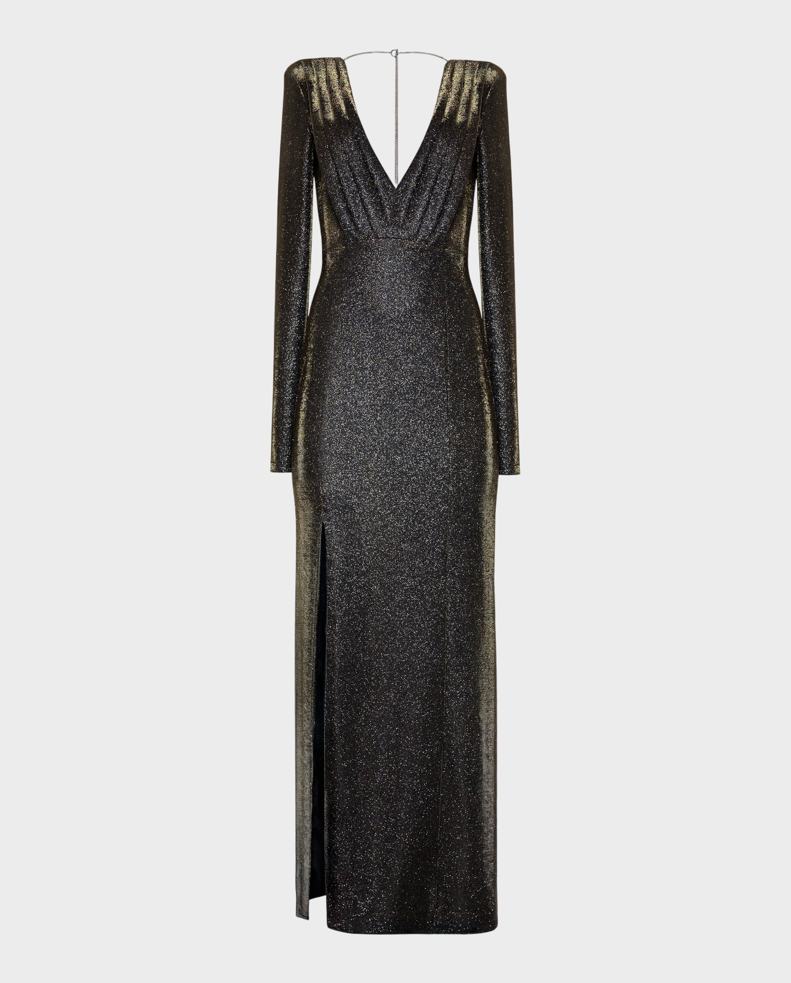 Długa błyszcząca sukienka z rozcięciem - Image #0