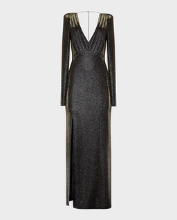 Długa błyszcząca sukienka z rozcięciem - Image #0