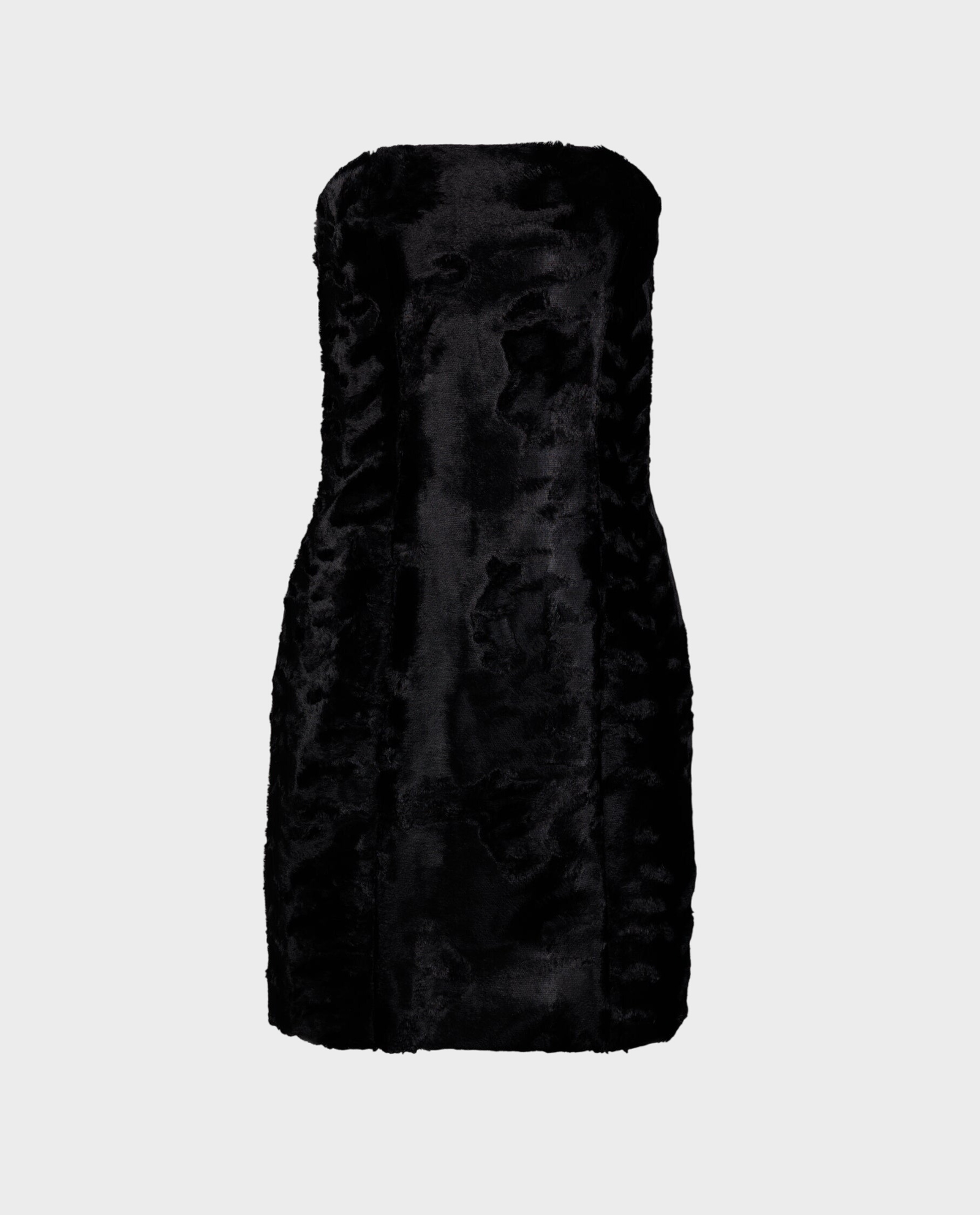 Czarna mini sukienka z futrzanej tkaniny - Image #0