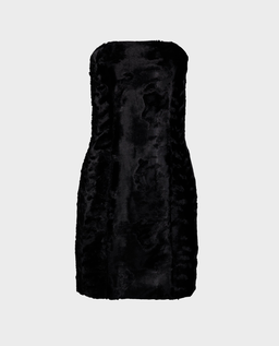 Czarna mini sukienka z futrzanej tkaniny - Image #0
