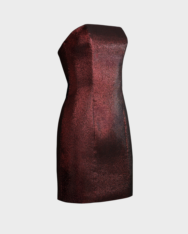 Czerwona mini sukienka z błyszczącej tkaniny - Image #2