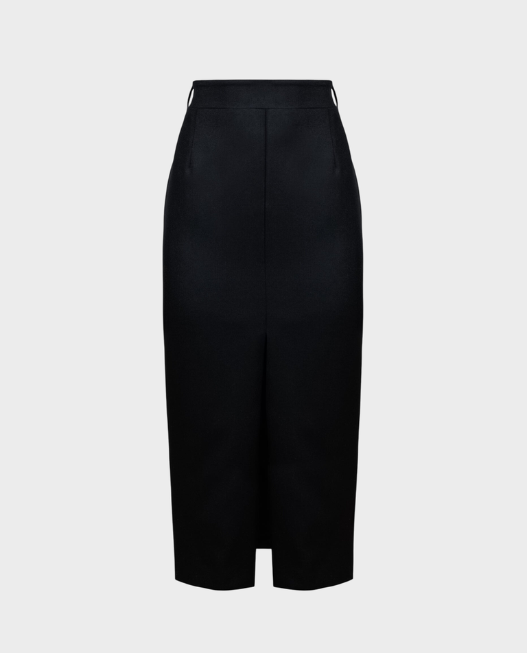 Czarna wełniana spódnica z rozcięciem