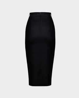 Czarna wełniana spódnica z rozcięciem - Image #1