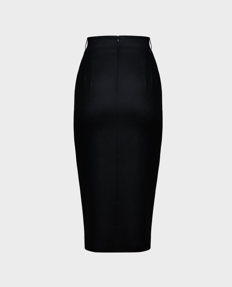 Czarna wełniana spódnica z rozcięciem